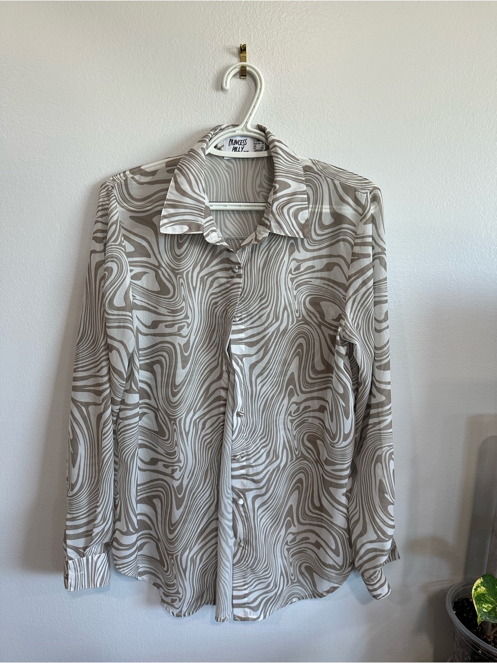 Princess Polly Swirl Print Button Front Blouse Beige Cream